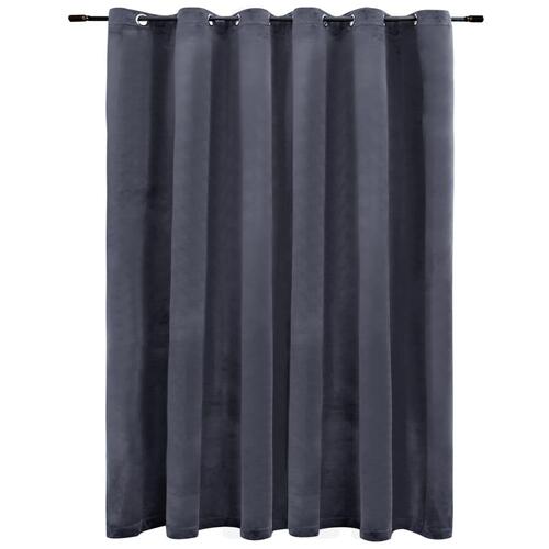 Mørklægningsgardin med metalringe 290x245 cm fløjl antracitgrå