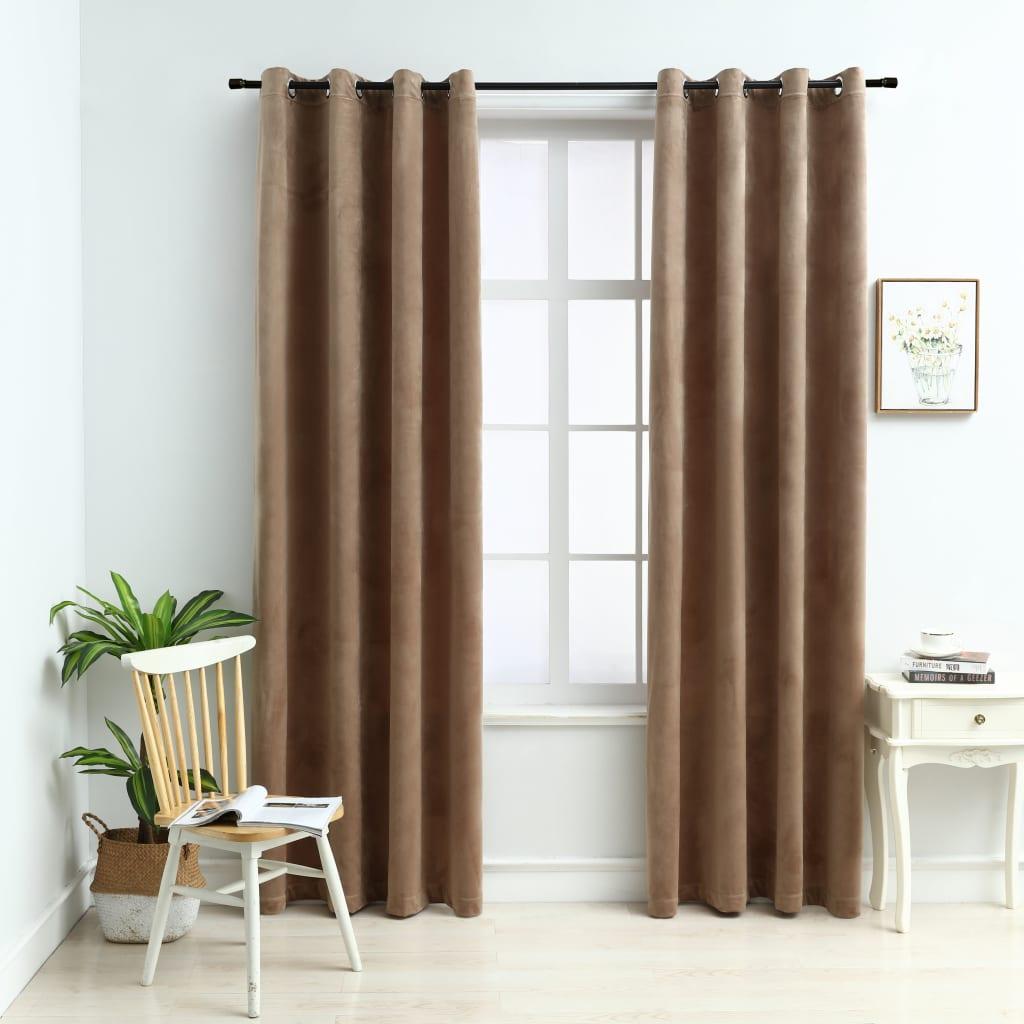 Lysdæmpende gardiner 2 stk. med ringe 140 x 175 cm fløjl beige