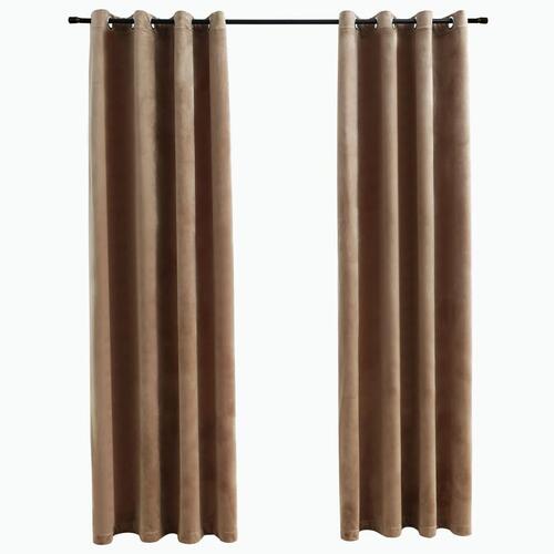 Lysdæmpende gardiner 2 stk. med ringe 140 x 175 cm fløjl beige