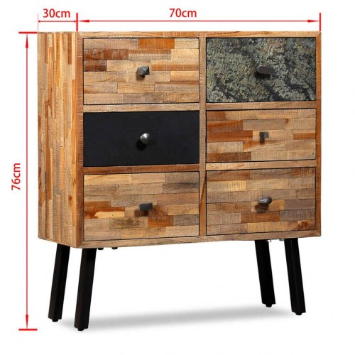 Sideskab med 6 skuffer massivt genbrugsteaktræ 70 x 30 x 76 cm