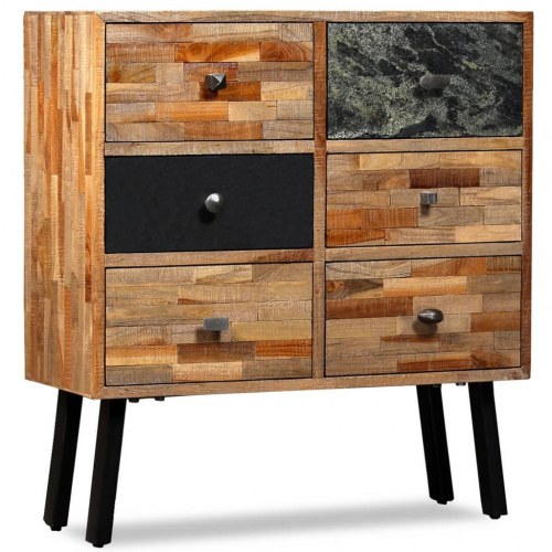 Sideskab med 6 skuffer massivt genbrugsteaktræ 70 x 30 x 76 cm