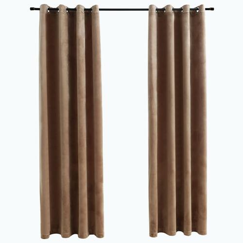 Lysdæmpende gardiner 2 stk. med ringe 140 x 245 cm fløjl beige