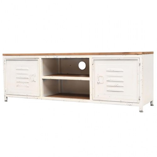 Industrielt tv-bord 120×30×40 cm - hvid med trætop