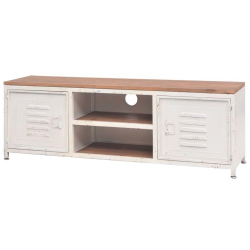 Industrielt tv-bord 120×30×40 cm - hvid med trætop