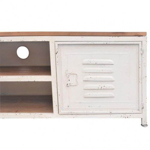 Industrielt tv-bord 120×30×40 cm - hvid med trætop