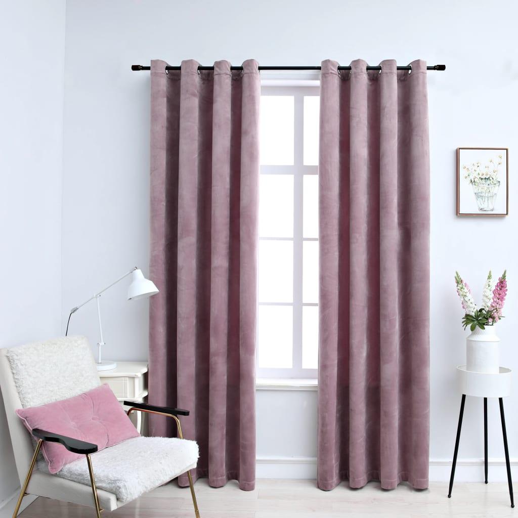 Lysdæmpende gardiner 2 stk. ringe 140 x 225 cm fløjl antik rosa