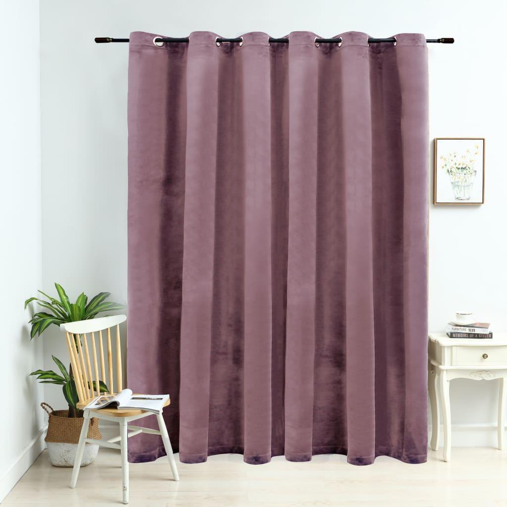 Mørklægningsgardin med metalringe 290x245 cm fløjl gammelrosa