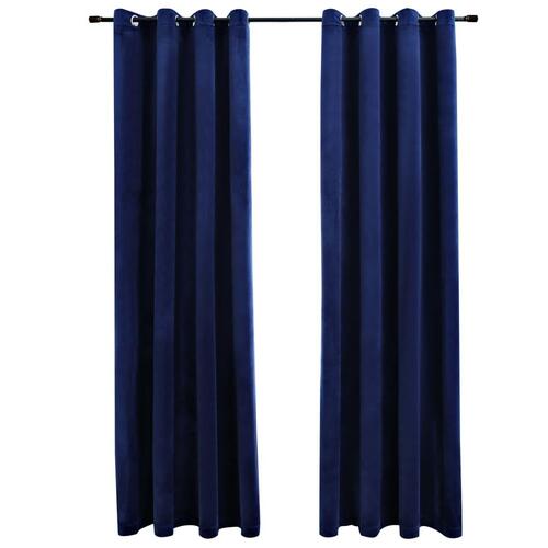 Lysdæmpende gardiner 2 stk. ringe 140 x 175 cm fløjl mørkeblå