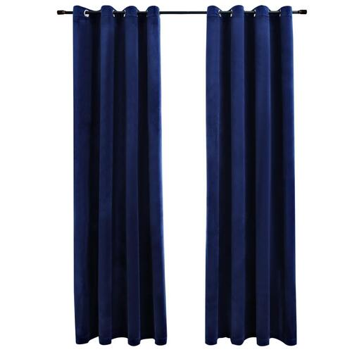 Lysdæmpende gardiner 2 stk. ringe 140 x 225 cm fløjl mørkeblå