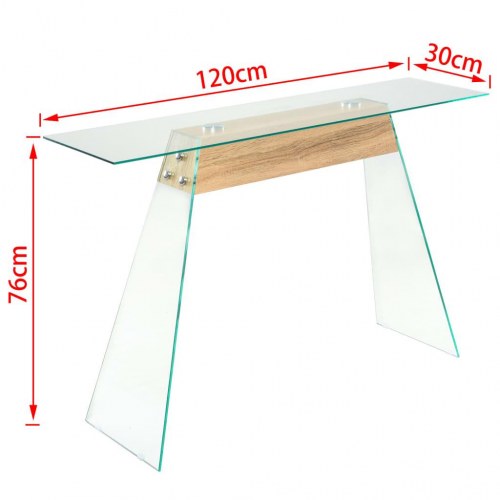 Konsolbord MDF og glas 120 x 30 x 76 cm egetræsfarve