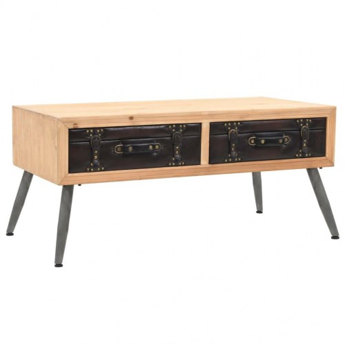 Sofabord i massivt grantræ med 2 skuffer - 110 × 55 × 50 cm