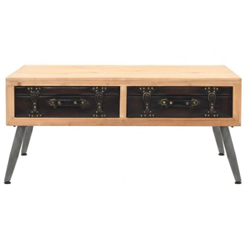 Sofabord i massivt grantræ med 2 skuffer - 110 × 55 × 50 cm