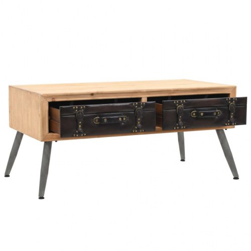 Sofabord i massivt grantræ med 2 skuffer - 110 × 55 × 50 cm