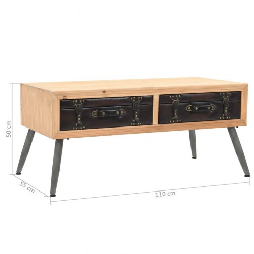 Sofabord i massivt grantræ med 2 skuffer - 110 × 55 × 50 cm