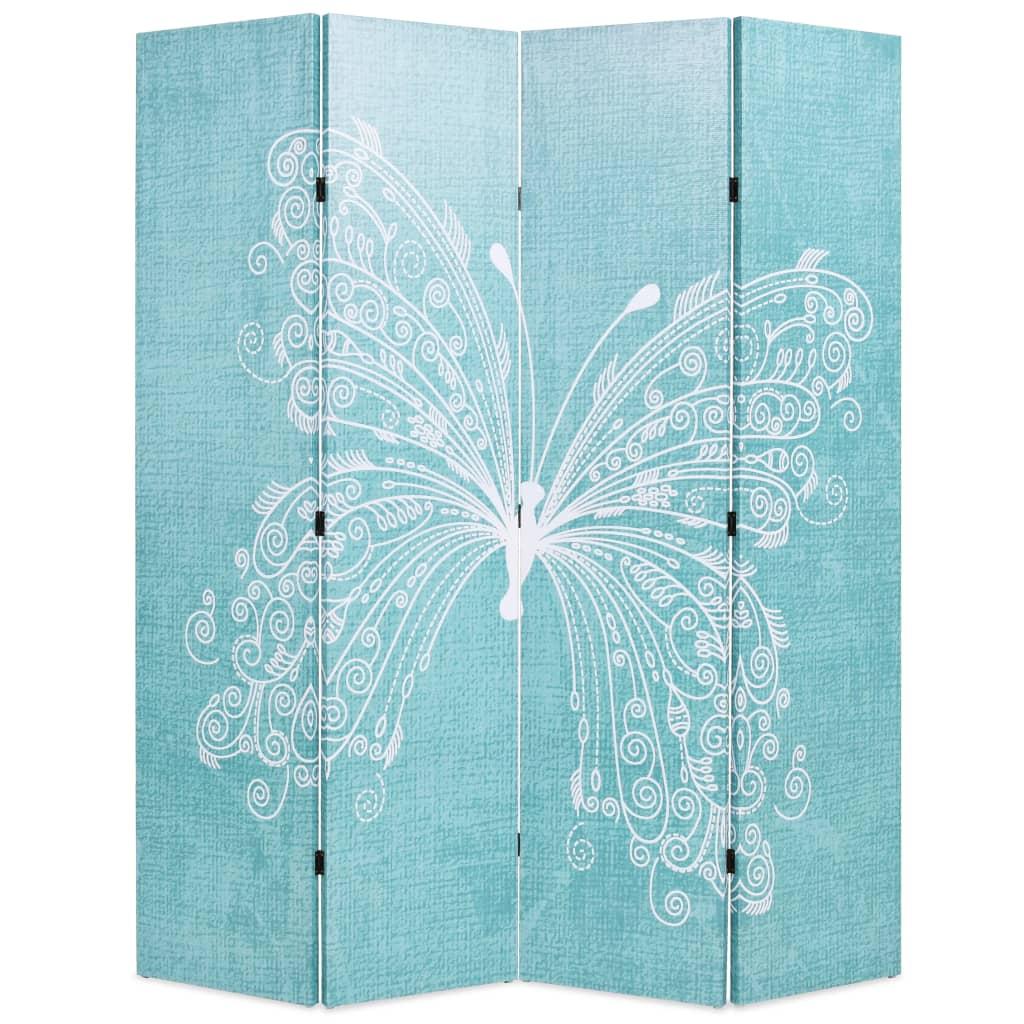 Foldbar rumdeler 160 x 170 cm sommerfugl blå