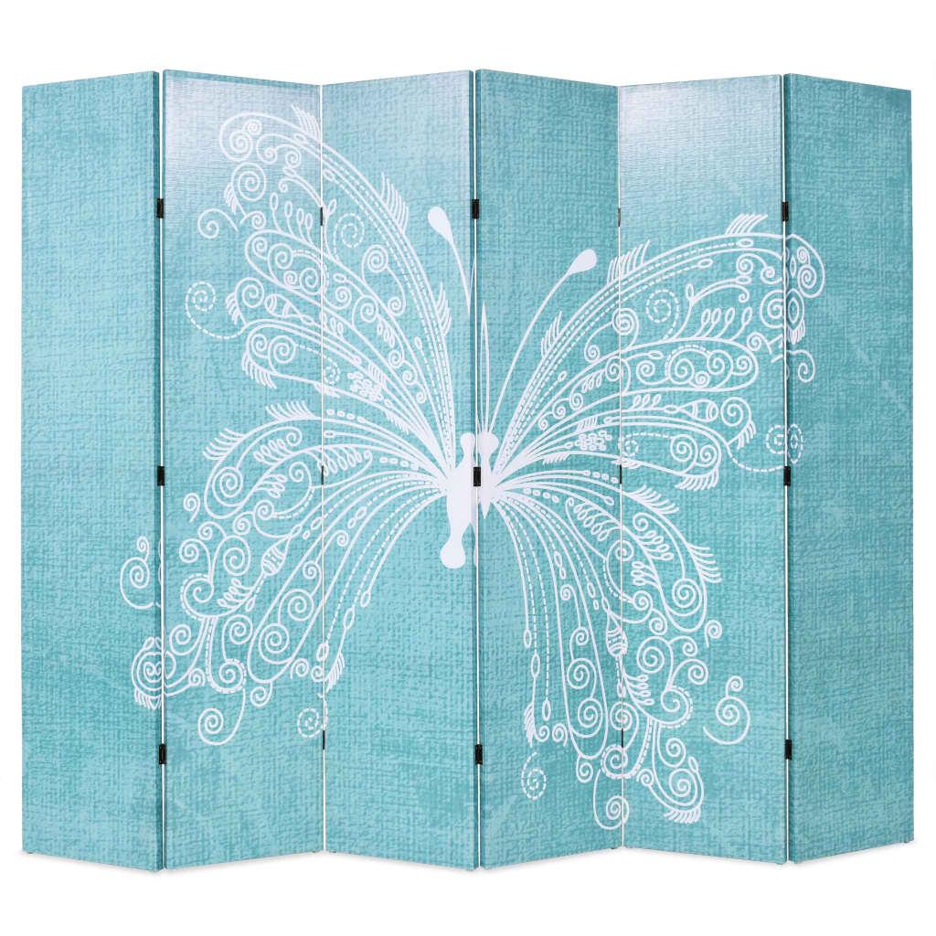 Foldbar rumdeler 228 x 170 cm sommerfugl blå