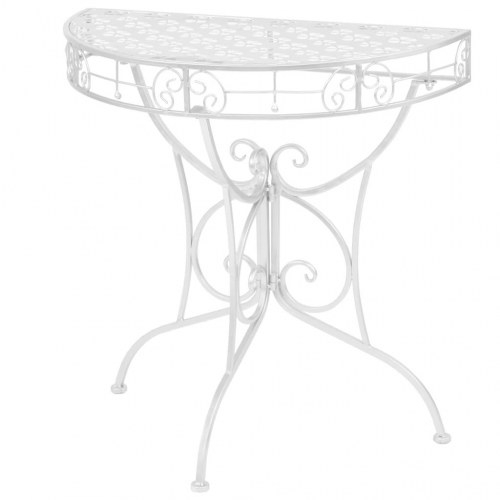 Halvrundt sidebord i vintagestil - metal, 72×36×74 cm, sølvfarvet