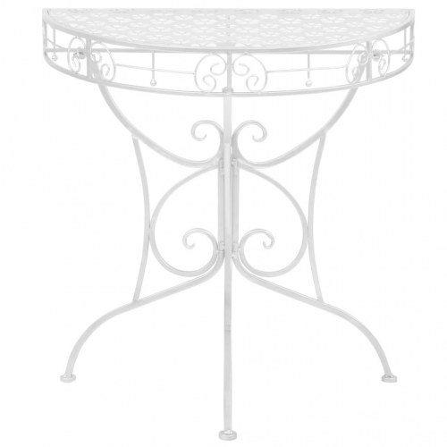 Halvrundt sidebord i vintagestil - metal, 72×36×74 cm, sølvfarvet