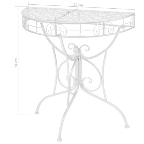 Halvrundt sidebord i vintagestil - metal, 72×36×74 cm, sølvfarvet