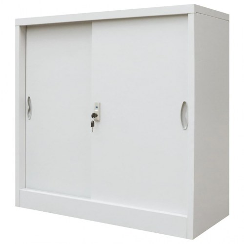 Kontorskab med glidedøre metal 90 x 40 x 90 cm grå