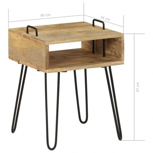 Sengebord 40 × 34 × 47 cm i massivt mangotræ med stålben