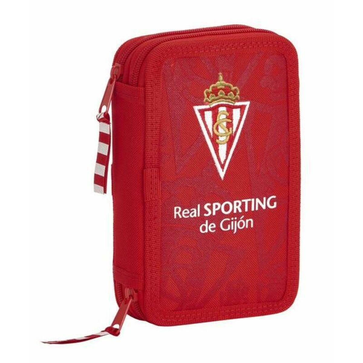 Dobbelt penalhus Real Sporting de Gijón Rød 12.5 x 19.5 x 4 cm (28 Dele)