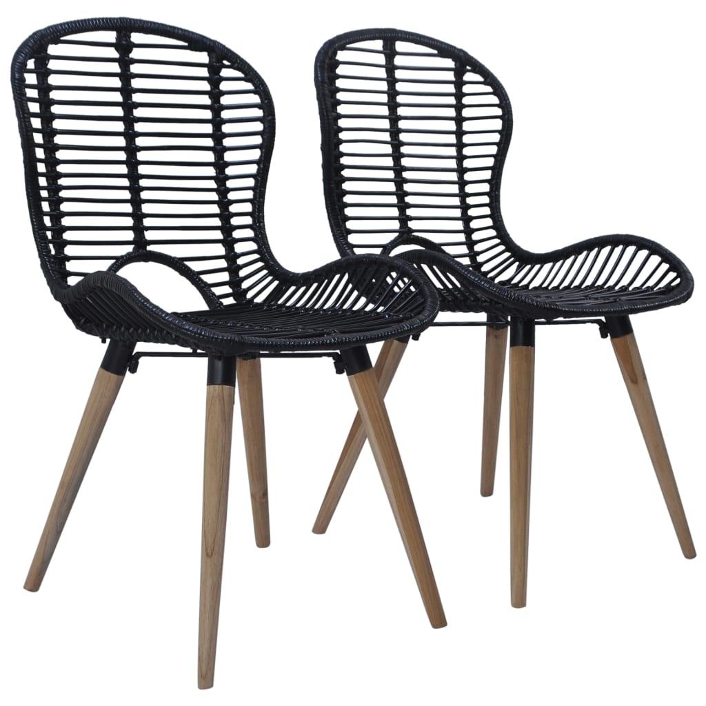 Spisebordsstole 2 stk. naturlig rattan sort
