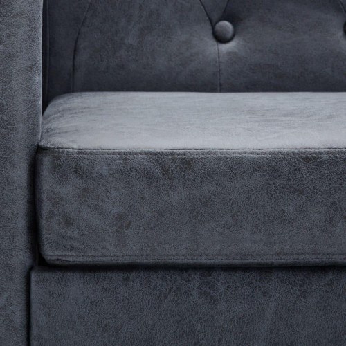 2-personers Chesterfield-sofa imiteret ruskind grå