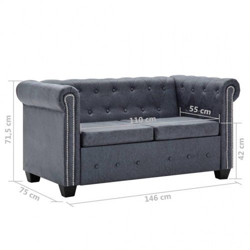 2-personers Chesterfield-sofa imiteret ruskind grå