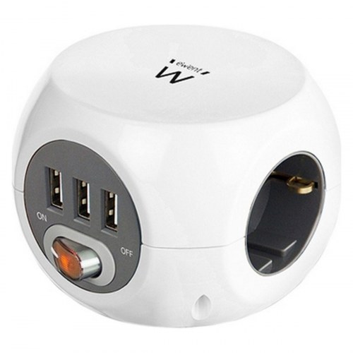 Stikdåse med USB Ewent EW3939, 3 Schuko + 3 USB, 1,5 m, hvid