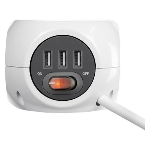 Stikdåse med USB Ewent EW3939, 3 Schuko + 3 USB, 1,5 m, hvid