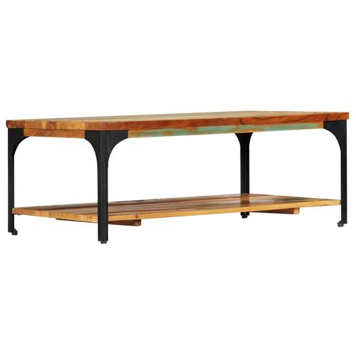 Sofabord med hylde 100x60x35 cm massivt genbrugstræ