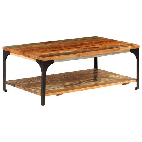 Sofabord med hylde 100x60x35 cm massivt genbrugstræ