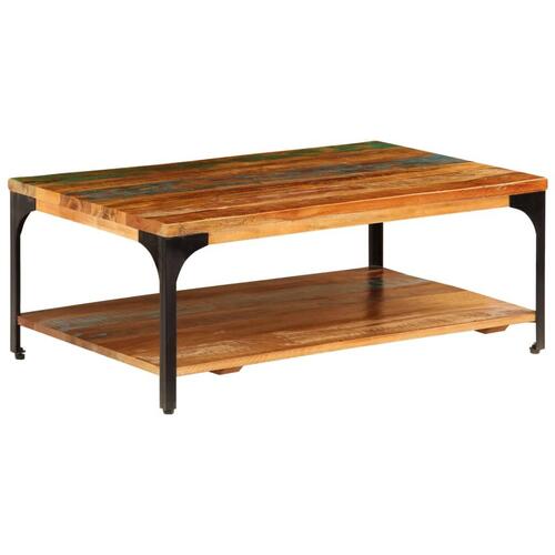 Sofabord med hylde 100x60x35 cm massivt genbrugstræ