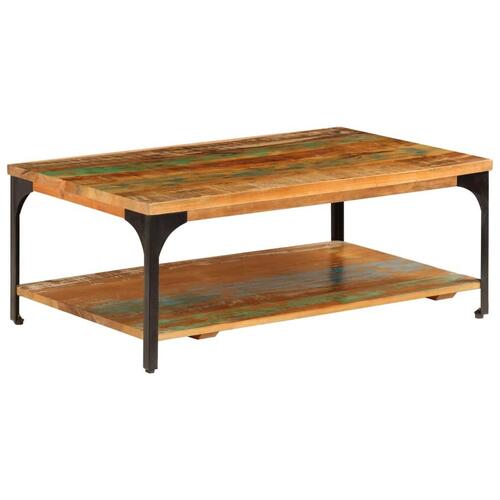Sofabord med hylde 100x60x35 cm massivt genbrugstræ