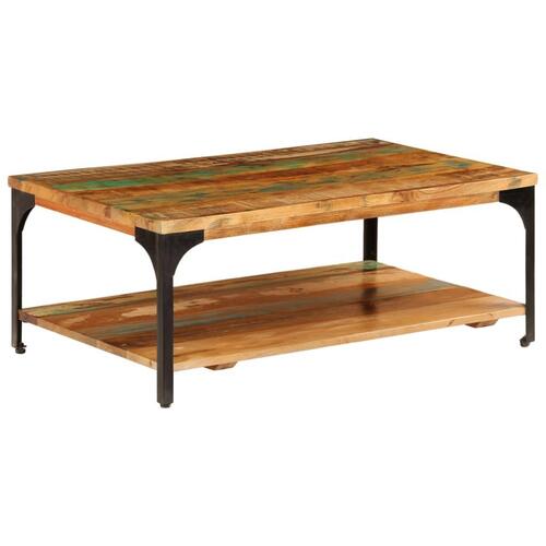 Sofabord med hylde 100x60x35 cm massivt genbrugstræ