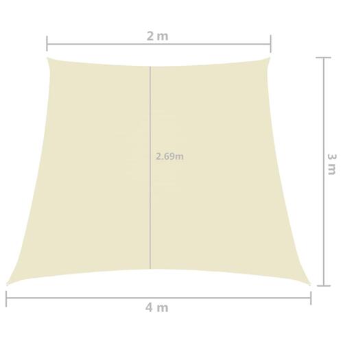 Solsejl 2/4x3 m trapezformet oxfordstof cremefarvet