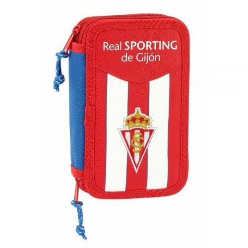 Dobbelt penalhus Real Sporting de Gijón - hvid/rød - 12,5 × 19,5 × 4 cm (28 dele)