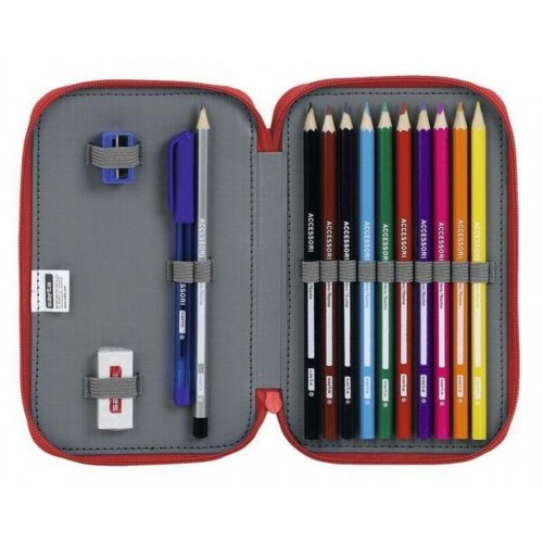 Dobbelt penalhus Real Sporting de Gijón - hvid/rød - 12,5 × 19,5 × 4 cm (28 dele)