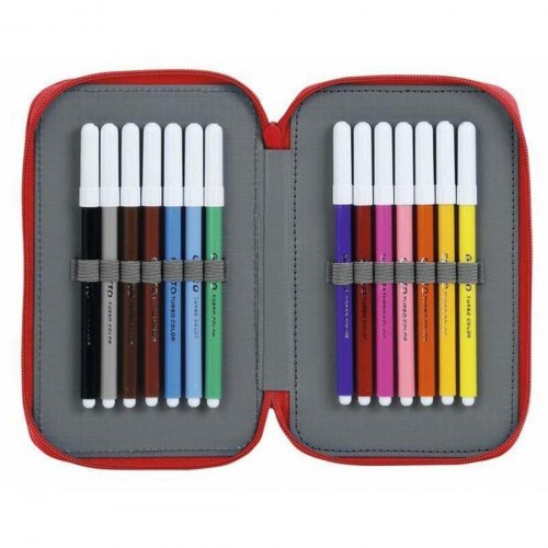 Dobbelt penalhus Real Sporting de Gijón - hvid/rød - 12,5 × 19,5 × 4 cm (28 dele)