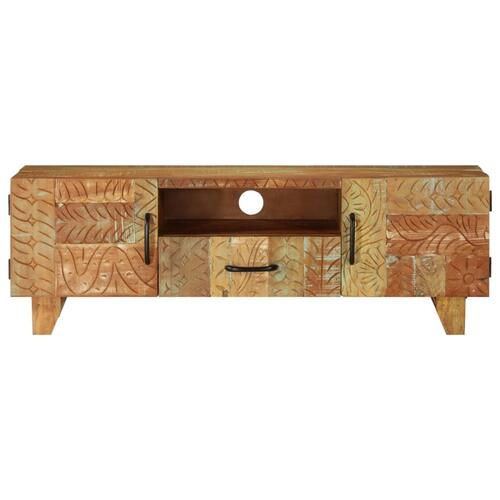 Håndskåret tv-skab 120x30x40 cm massivt genbrugstræ