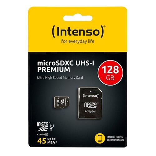 Mikro-SD-hukommelseskort med adapter INTENSO 34234 UHS-I XC Premium Sort 64 GB