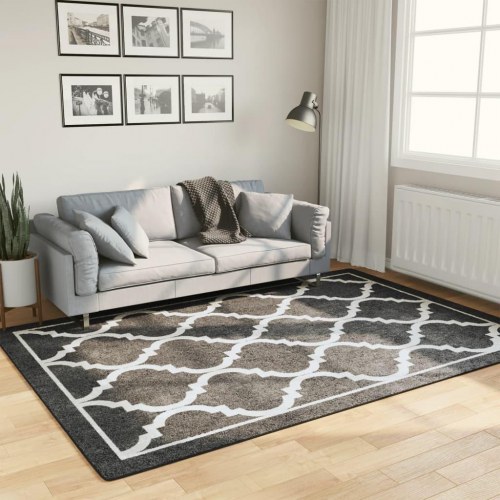 Gulvtæppe 160×230 cm - vaskbart, sort og hvidt geometrisk mønster