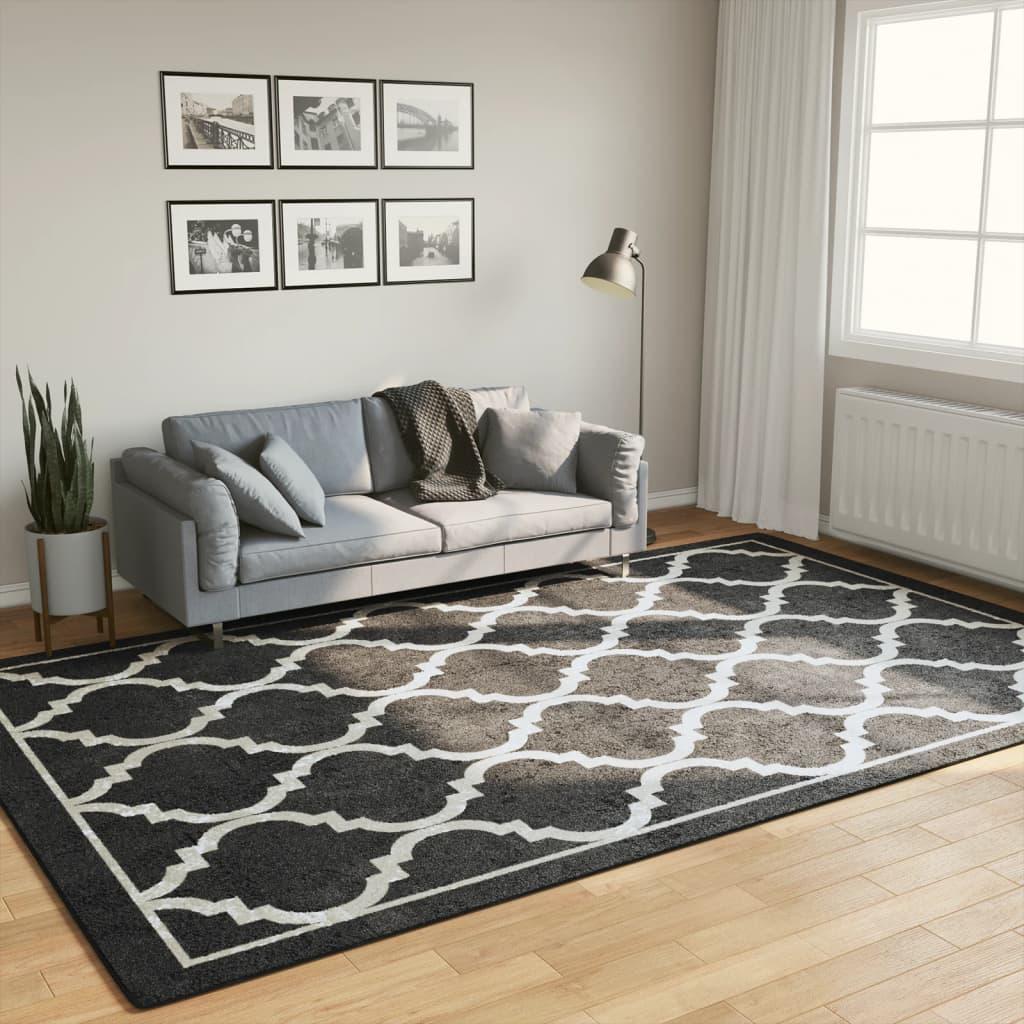 Gulvtæppe 190x300 cm vaskbart og skridsikkert sort og hvid
