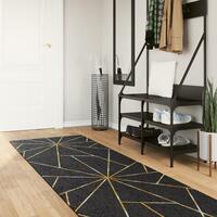 Gulvtæppe 80x300 cm vaskbart og skridsikkert sort + guldfarvet