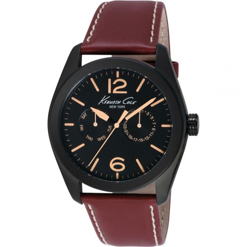 Kenneth Cole herreur IKC8063 - sort skive, brun læderrem (Ø 44 mm)