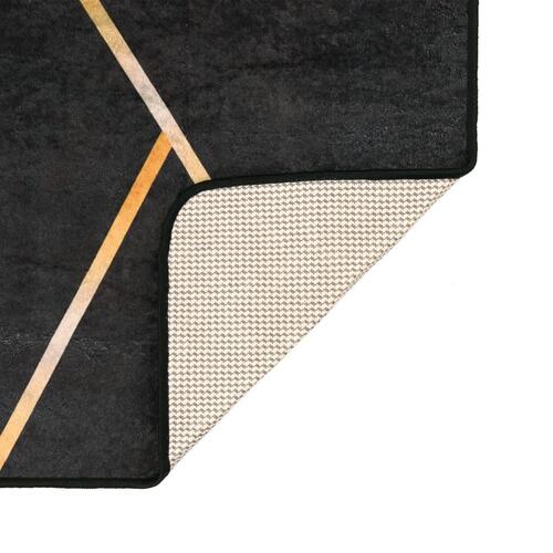 Gulvtæppe 80x300 cm vaskbart og skridsikkert sort + guldfarvet