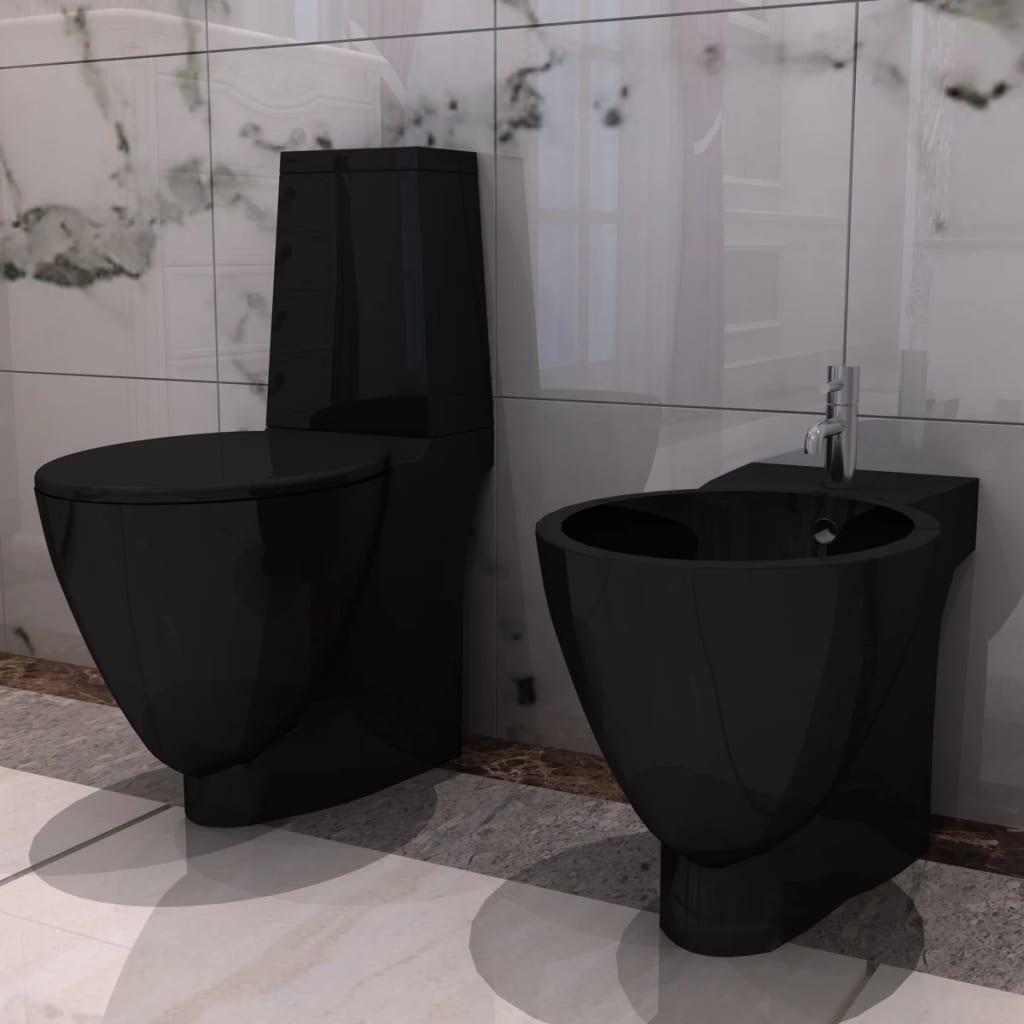 Toilet- og bidetsæt sort keramik