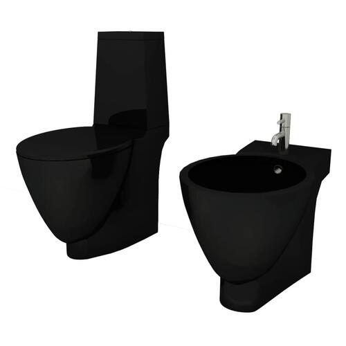 Toilet- og bidetsæt sort keramik