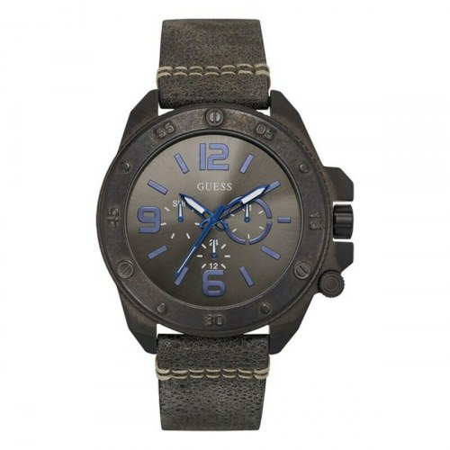 Guess herreur W0659G3 - grå, læderrem, Ø 43 mm
